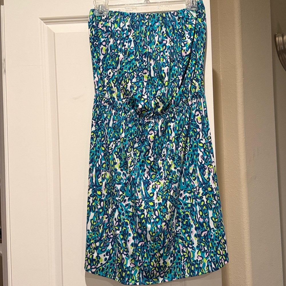 Lilly Pulitzer Blue and Green Strapless Dress